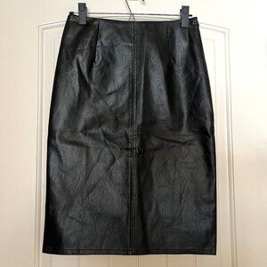 NWT Olivia Mark Black PU Leather High Waist Slim Fit Midi Skirt Size Medium